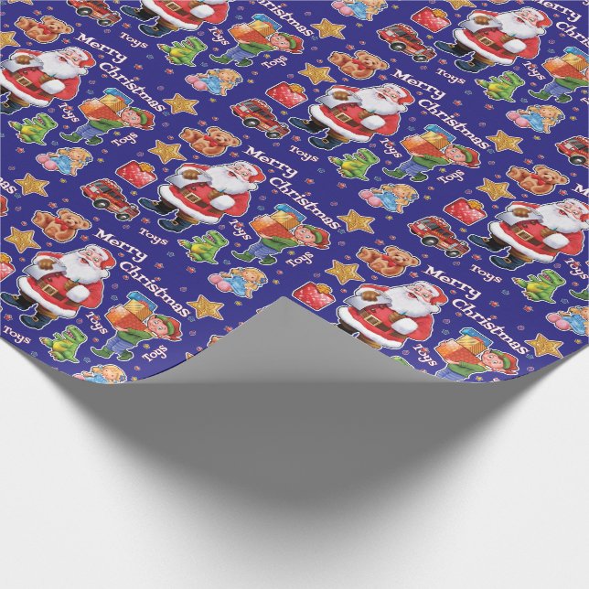Santa's workshop toys wrapping paper blue (Corner)