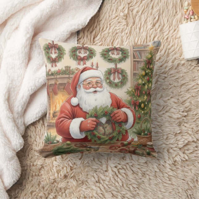 Santa's Workshop Wreath Maker Personalized Cushion (Blanket)