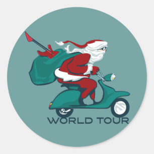 Santa's World Tour Scooter Classic Round Sticker