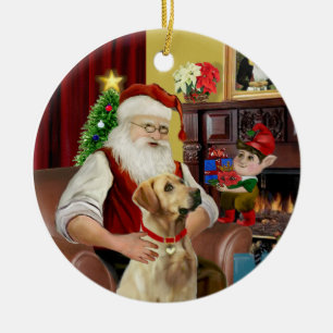 Santa's Yellow Lab (#8) Ceramic Tree Decoration