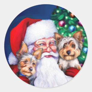 Santa's Yorkies at Christmas Classic Round Sticker