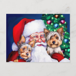 Santa's Yorkies at Christmas Holiday Postcard