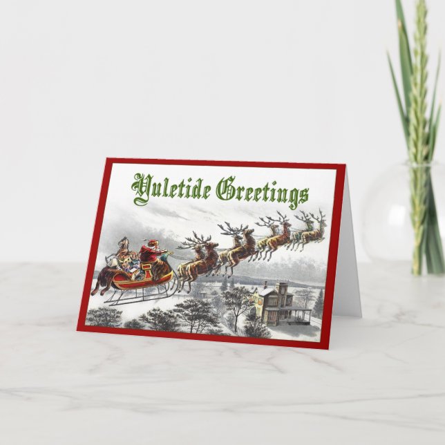 Santa's Yuletide Greetings Holiday Card (Front)