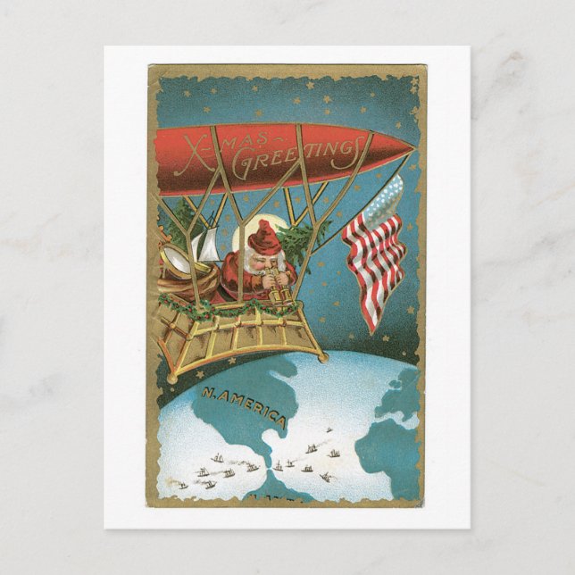 Santa's Zeppelin - American Patriotism Holiday Postcard (Front)