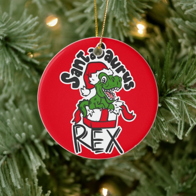 Santasaurus Rex Ceramic Ornament (Tree)