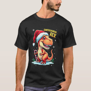 Santasaurus Rex Funny Dinosaur xmas Santa Hat Cand T-Shirt