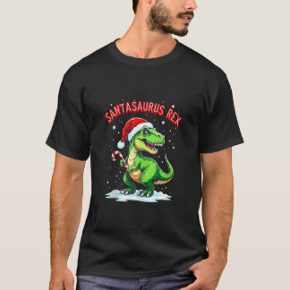 Santasaurus Rex Funny Dinosaur xmas Santa Hat Cand T-Shirt