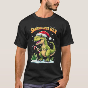 Santasaurus Rex Funny Dinosaur xmas Santa Hat Cand T-Shirt