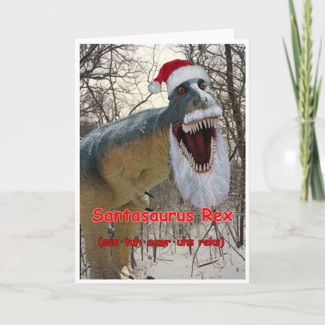 Santasaurus Rex Holiday Greeting Card (Front)