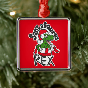 Santasaurus Rex Metal Ornament