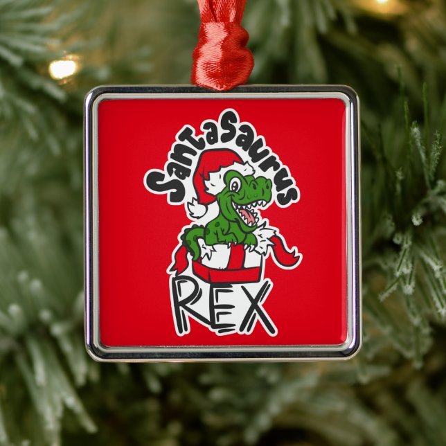 Santasaurus Rex Metal Ornament (Tree)
