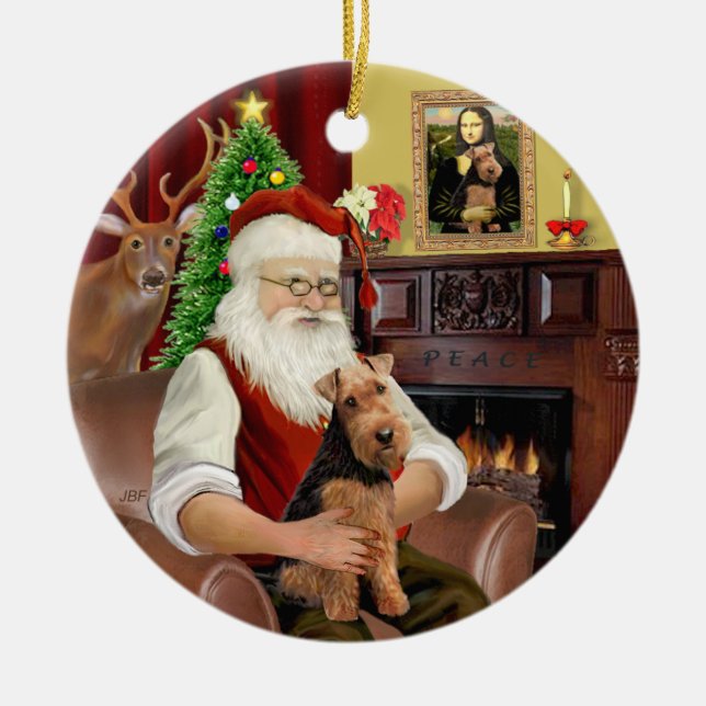 Santas's Welsh Terrier Ceramic Ornament (Front)