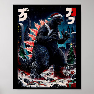 Santazilla Japanese Monster Kaiju Dinosaur Christm Poster