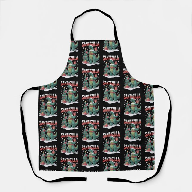 Santazilla Japanese Monster Kaiju Xmas Dinosaur Apron (Front)
