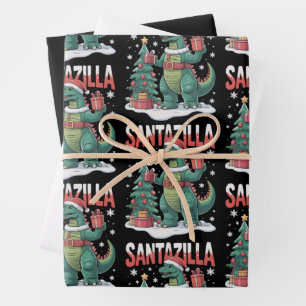 Santazilla Japanese Monster Kaiju Xmas Dinosaur Wrapping Paper Sheet