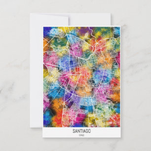 Santiago Chile City Map Thank You Card
