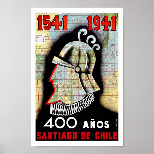 Santiago Chile South America Vintage Travel Poster (Front)