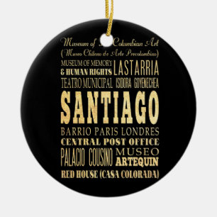Santiago City of Chile Typography Art Ceramic Tree Decoration