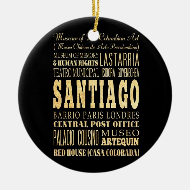 Santiago City of Chile Typography Art Ceramic Tree Decoration (Front)