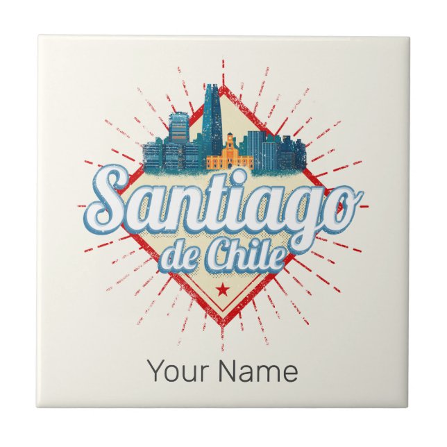 Santiago de Chile City Holiday Retro Skyline Ceramic Tile (Front)