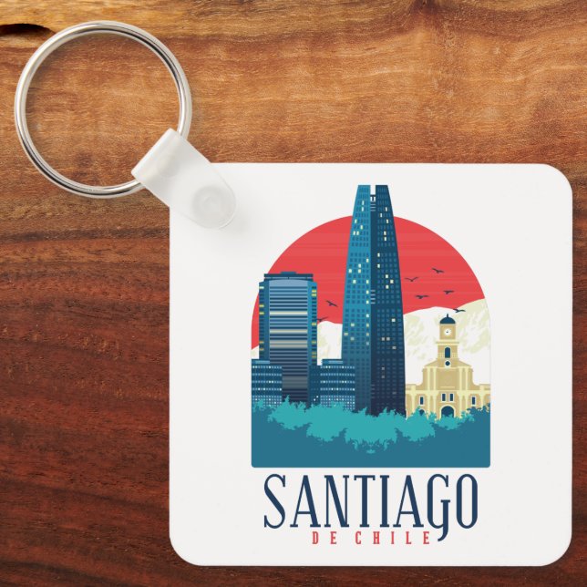 Santiago de Chile Vintage Skyline Key Ring (Front)