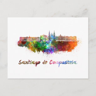 Santiago de Compostela skyline in watercolor Postcard