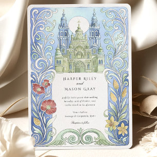 Santiago de Compostela Spain Watercolor Wedding Invitation