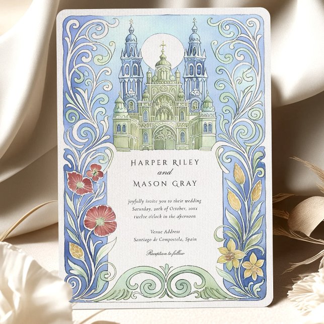 Santiago de Compostela Spain Watercolor Wedding Invitation (Creator Uploaded)