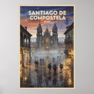 Santiago de Compostela Vintage Travel Poster