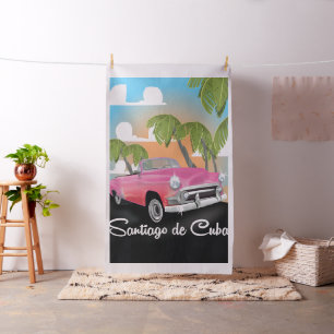 Santiago de Cuba vintage vacation travel poster. Fabric