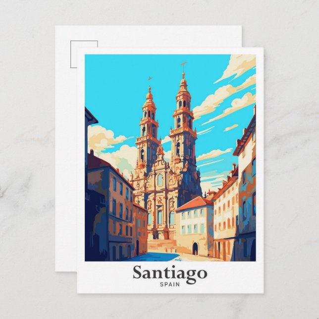 Santiago Spain Art Vintage Travel Illustration Postcard (Front/Back)