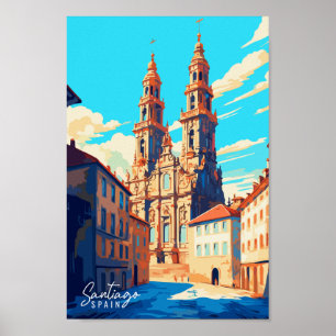 Santiago Spain vintage travel illustration Poster
