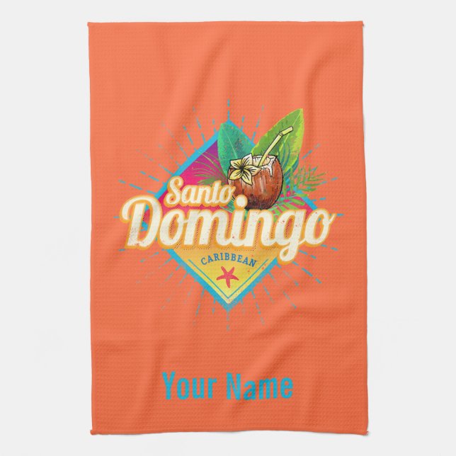 Santo Domingo Caribbean Dominican Republic Retro Tea Towel (Vertical)