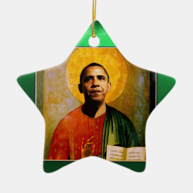 SANTOBAMA  Green Jade Star Ceramic Ornament (Front)