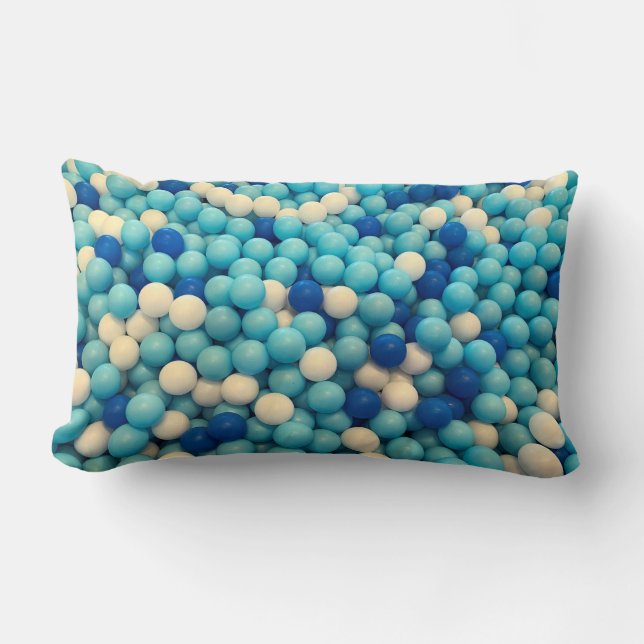 Santorini Beach (White & Blue party balls) Lumbar Cushion (Front)