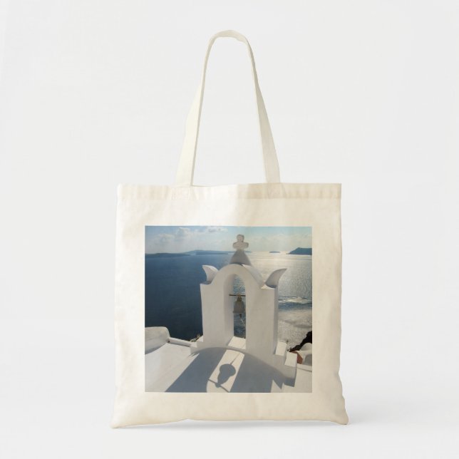 Santorini Bell Tower Casts Shadow Tote Bag (Front)