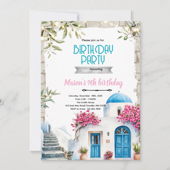 Santorini Birthday Invitation Template (Front)