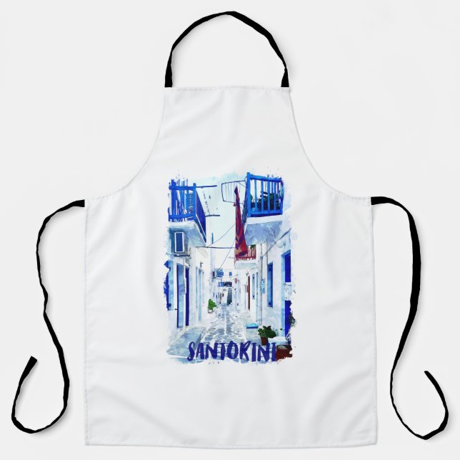 Santorini Blue and White Travel Apron (Front)