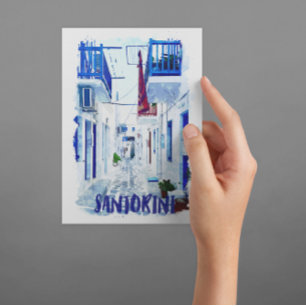 Santorini Blue and White Travel Postcard