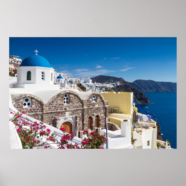 Santorini - Blue domed church at Oia poster (Front)