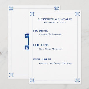 Santorini Blue Greek Key Wedding Signature Drinks Menu