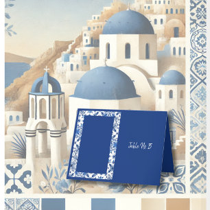 Santorini Blue Mediterranean Wedding Table card
