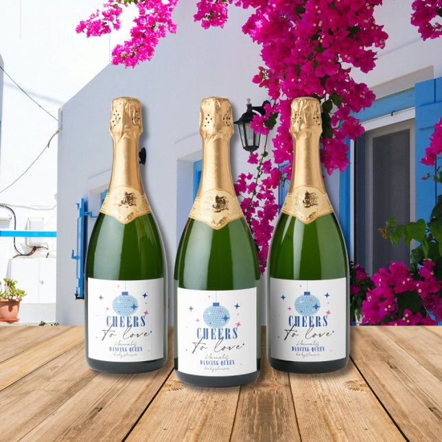 Santorini Blue tile Bougainvillea baby shower  Sparkling Wine Label (Creator Uploaded)