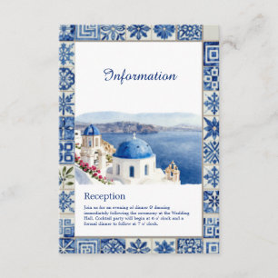 Santorini Blue Tile Watercolor Destination Wedding Enclosure Card