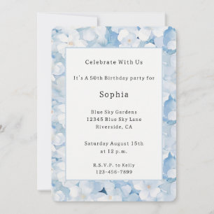 Santorini Blue White Flowers Birthday Invitation