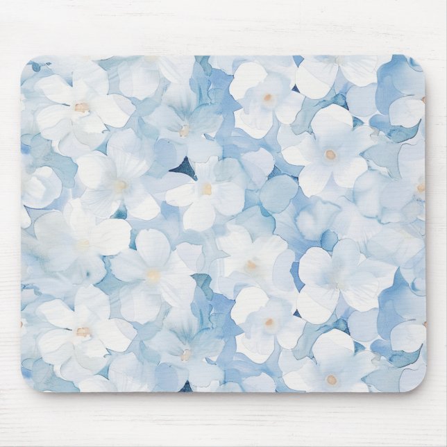 Santorini Blue White Flowers Mouse Pad (Front)