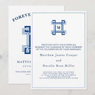 Santorini Blue White Mediterranean Greek Key Invitation