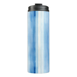 Santorini Blue White Stripes   Thermal Tumbler
