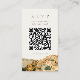 Santorini Caldera Coastal Wedding QR RSVP Card