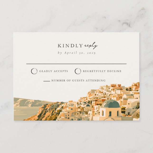 Santorini Caldera Mail Back Wedding RSVP Card  (Front)